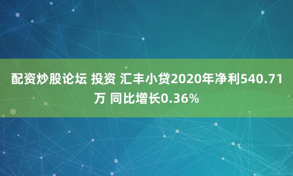 配资炒股论坛 投资 汇丰小贷2020年净利540.71万 同比增长0.36%